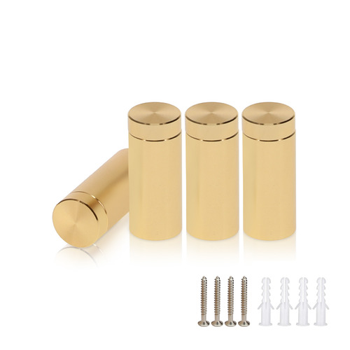 (Set of 4) 1/2'' Diameter X 1'' Barrel Length, Affordable Aluminum Standoffs, Champagne Anodized Finish Standoff and (4) 2208Z Screw and (4) LANC1 Anchor for concrete/drywall (For Inside/Outside) [Required Material Hole Size: 3/8'']
