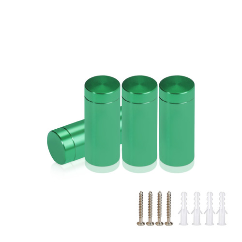 (Set of 4) 1/2'' Diameter X 1'' Barrel Length, Affordable Aluminum Standoffs, Green Anodized Finish Standoff and (4) 2208Z Screw and (4) LANC1 Anchor for concrete/drywall (For Inside/Outside) [Required Material Hole Size: 3/8'']