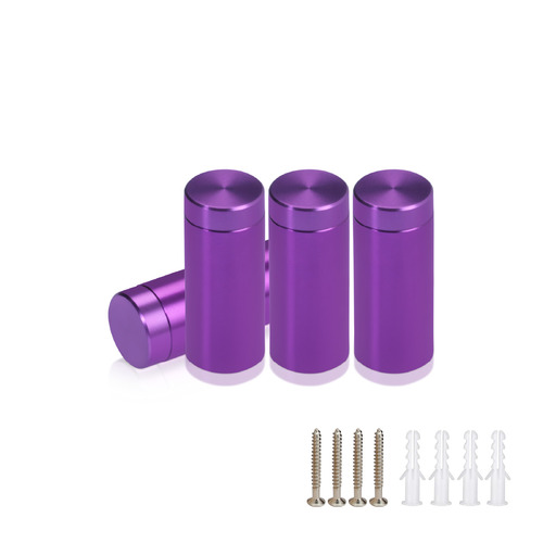 (Set of 4) 1/2'' Diameter X 1'' Barrel Length, Affordable Aluminum Standoffs, Purple Anodized Finish Standoff and (4) 2208Z Screw and (4) LANC1 Anchor for concrete/drywall (For Inside/Outside) [Required Material Hole Size: 3/8'']