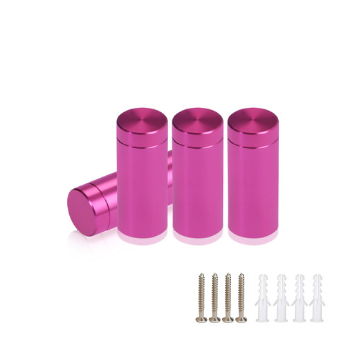 (Set of 4) 1/2'' Diameter X 1'' Barrel Length, Affordable Aluminum Standoffs, Rosy Pink Anodized Finish Standoff and (4) 2208Z Screw and (4) LANC1 Anchor for concrete/drywall (For Inside/Outside) [Required Material Hole Size: 3/8'']