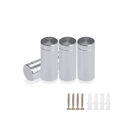 (Set of 4) 1/2'' Diameter X 1'' Barrel Length, Affordable Aluminum Standoffs, Silver Anodized Finish Standoff and (4) 2208Z Screw and (4) LANC1 Anchor for concrete/drywall (For Inside/Outside) [Required Material Hole Size: 3/8'']