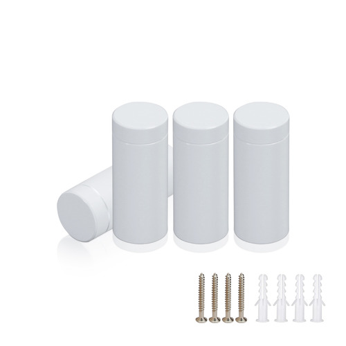 (Set of 4) 1/2'' Diameter X 1'' Barrel Length, Affordable Aluminum Standoffs, White Coated Finish Standoff and (4) 2208Z Screw and (4) LANC1 Anchor for concrete/drywall (For Inside/Outside) [Required Material Hole Size: 3/8'']