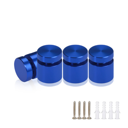 (Set of 4) 5/8'' Diameter X 1/2'' Barrel Length, Affordable Aluminum Standoffs, Blue Anodized Finish Standoff and (4) 2208Z Screw and (4) LANC1 Anchor for concrete/drywall (For Inside/Outside) [Required Material Hole Size: 7/16'']