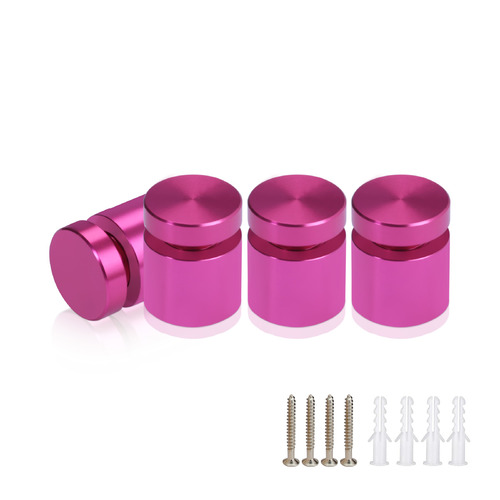 (Set of 4) 5/8'' Diameter X 1/2'' Barrel Length, Affordable Aluminum Standoffs, Rosy Pink Anodized Finish Standoff and (4) 2208Z Screw and (4) LANC1 Anchor for concrete/drywall (For Inside/Outside) [Required Material Hole Size: 7/16'']