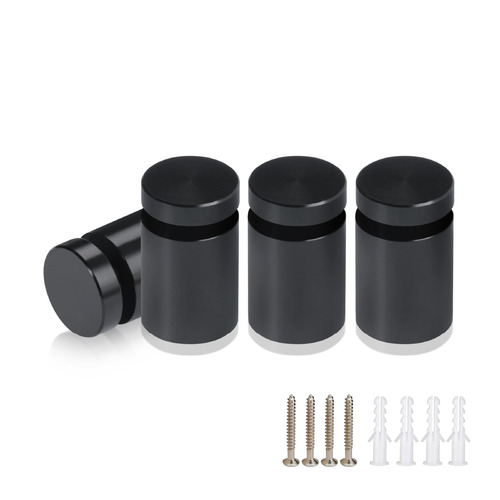 (Set of 4) 5/8'' Diameter X 3/4'' Barrel Length, Affordable Aluminum Standoffs, Black Anodized Finish Standoff and (4) 2208Z Screw and (4) LANC1 Anchor for concrete/drywall (For Inside/Outside) [Required Material Hole Size: 7/16'']