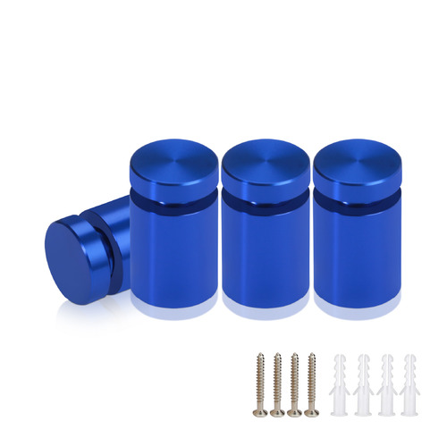 (Set of 4) 5/8'' Diameter X 3/4'' Barrel Length, Affordable Aluminum Standoffs, Blue Anodized Finish Standoff and (4) 2208Z Screw and (4) LANC1 Anchor for concrete/drywall (For Inside/Outside) [Required Material Hole Size: 7/16'']