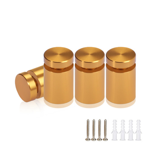 (Set of 4) 5/8'' Diameter X 3/4'' Barrel Length, Affordable Aluminum Standoffs, Gold Anodized Finish Standoff and (4) 2208Z Screw and (4) LANC1 Anchor for concrete/drywall (For Inside/Outside) [Required Material Hole Size: 7/16'']