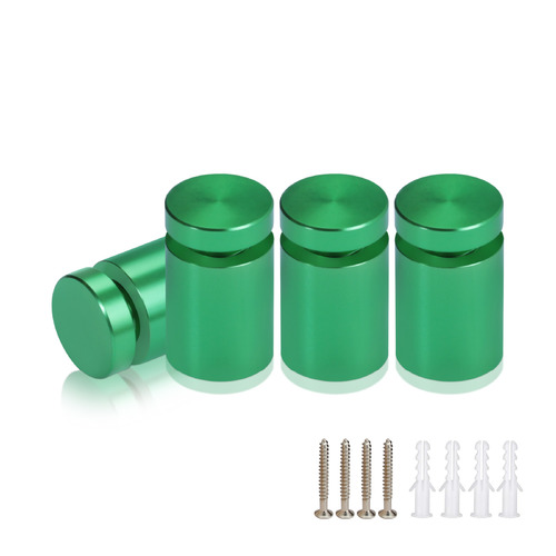 (Set of 4) 5/8'' Diameter X 3/4'' Barrel Length, Affordable Aluminum Standoffs, Green Anodized Finish Standoff and (4) 2208Z Screw and (4) LANC1 Anchor for concrete/drywall (For Inside/Outside) [Required Material Hole Size: 7/16'']