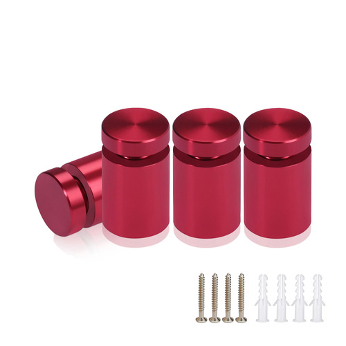 (Set of 4) 5/8'' Diameter X 3/4'' Barrel Length, Affordable Aluminum Standoffs, Cherry Red Anodized Finish Standoff and (4) 2208Z Screw and (4) LANC1 Anchor for concrete/drywall (For Inside/Outside) [Required Material Hole Size: 7/16'']