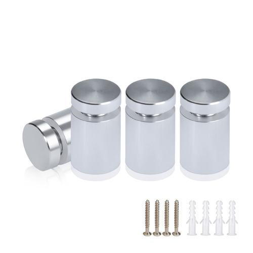 (Set of 4) 5/8'' Diameter X 3/4'' Barrel Length, Affordable Aluminum Standoffs, Silver Anodized Finish Standoff and (4) 2208Z Screw and (4) LANC1 Anchor for concrete/drywall (For Inside/Outside) [Required Material Hole Size: 7/16'']