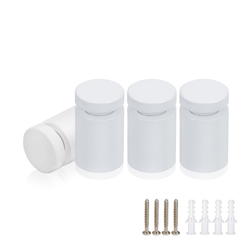 (Set of 4) 5/8'' Diameter X 3/4'' Barrel Length, Affordable Aluminum Standoffs, White Coated Finish Standoff and (4) 2208Z Screw and (4) LANC1 Anchor for concrete/drywall (For Inside/Outside) [Required Material Hole Size: 7/16'']