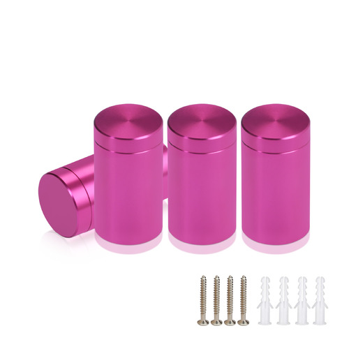 (Set of 4) 5/8'' Diameter X 1'' Barrel Length, Affordable Aluminum Standoffs, Rosy Pink Anodized Finish Standoff and (4) 2208Z Screw and (4) LANC1 Anchor for concrete/drywall (For Inside/Outside) [Required Material Hole Size: 7/16'']