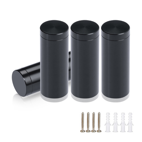 (Set of 4) 5/8'' Diameter X 1-1/2'' Barrel Length, Affordable Aluminum Standoffs, Black Anodized Finish Standoff and (4) 2208Z Screw and (4) LANC1 Anchor for concrete/drywall (For Inside/Outside) [Required Material Hole Size: 7/16'']