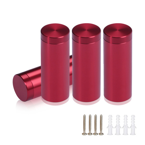 (Set of 4) 5/8'' Diameter X 1-1/2'' Barrel Length, Affordable Aluminum Standoffs, Cherry Red Anodized Finish Standoff and (4) 2208Z Screw and (4) LANC1 Anchor for concrete/drywall (For Inside/Outside) [Required Material Hole Size: 7/16'']