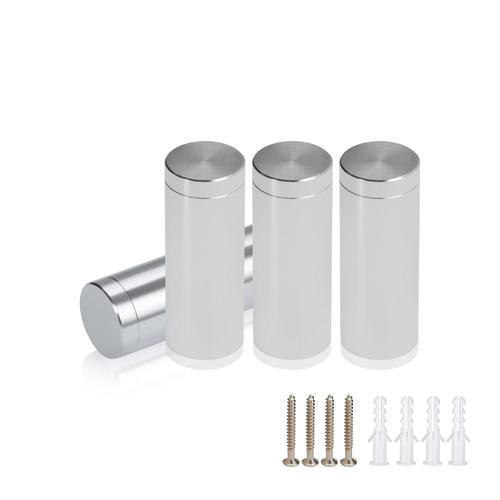 (Set of 4) 5/8'' Diameter X 1-1/2'' Barrel Length, Affordable Aluminum Standoffs, Silver Anodized Finish Standoff and (4) 2208Z Screw and (4) LANC1 Anchor for concrete/drywall (For Inside/Outside) [Required Material Hole Size: 7/16'']