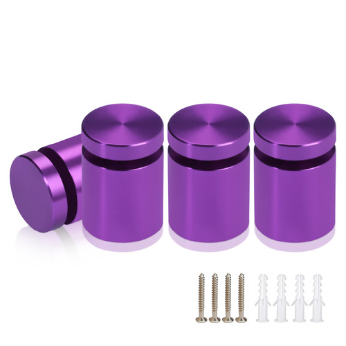 (Set of 4) 3/4'' Diameter X 3/4'' Barrel Length, Affordable Aluminum Standoffs, Purple Anodized Finish Standoff and (4) 2216Z Screws and (4) LANC1 Anchors for concrete/drywall (For Inside/Outside) [Required Material Hole Size: 7/16'']