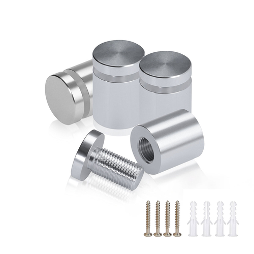 (Set of 4) 3/4'' Diameter X 3/4'' Barrel Length, Affordable Aluminum Standoffs, Silver Anodized Finish Standoff and (4) 2216Z Screws and (4) LANC1 Anchors for concrete/drywall (For Inside/Outside) [Required Material Hole Size: 7/16'']