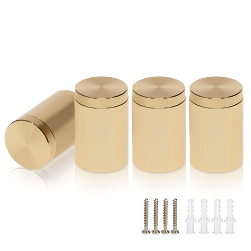(Set of 4) 3/4'' Diameter X 1'' Barrel Length, Affordable Aluminum Standoffs, Champagne Anodized Finish Standoff and (4) 2216Z Screws and (4) LANC1 Anchors for concrete/drywall (For Inside/Outside) [Required Material Hole Size: 7/16'']