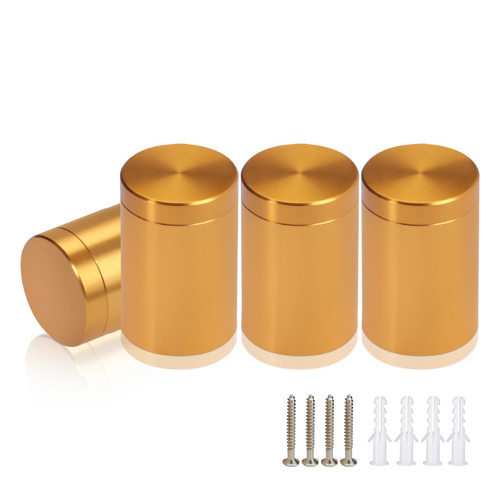 (Set of 4) 3/4'' Diameter X 1'' Barrel Length, Affordable Aluminum Standoffs, Gold Anodized Finish Standoff and (4) 2216Z Screws and (4) LANC1 Anchors for concrete/drywall (For Inside/Outside) [Required Material Hole Size: 7/16'']