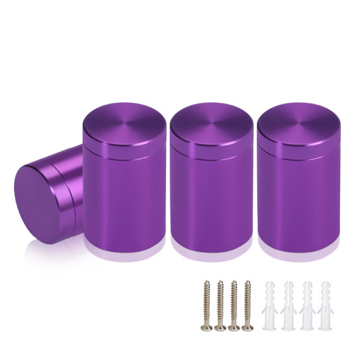 (Set of 4) 3/4'' Diameter X 1'' Barrel Length, Affordable Aluminum Standoffs, Purple Anodized Finish Standoff and (4) 2216Z Screws and (4) LANC1 Anchors for concrete/drywall (For Inside/Outside) [Required Material Hole Size: 7/16'']