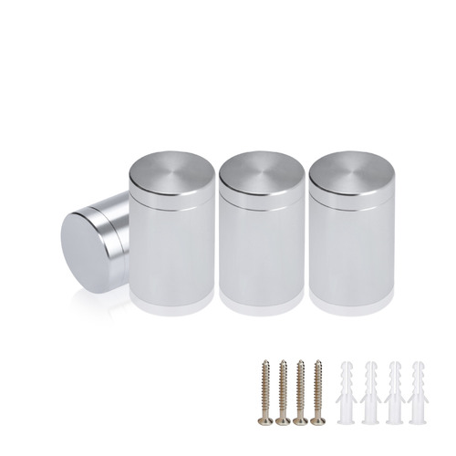 (Set of 4) 3/4'' Diameter X 1'' Barrel Length, Affordable Aluminum Standoffs, Silver Anodized Finish Standoff and (4) 2216Z Screws and (4) LANC1 Anchors for concrete/drywall (For Inside/Outside) [Required Material Hole Size: 7/16'']