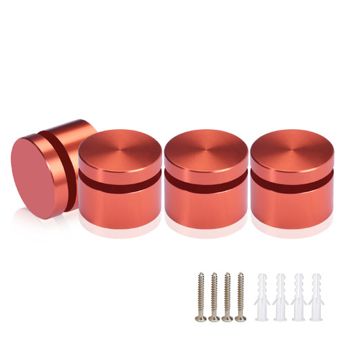 (Set of 4) 1'' Diameter X 1/2'' Barrel Length, Affordable Aluminum Standoffs, Copper Anodized Finish Standoff and (4) 2216Z Screws and (4) LANC1 Anchors for concrete/drywall (For Inside/Outside) [Required Material Hole Size: 7/16'']