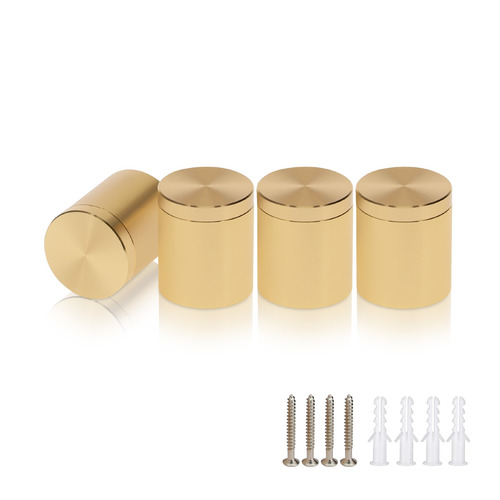 (Set of 4) 1'' Diameter X 1'' Barrel Length, Affordable Aluminum Standoffs, Champagne Anodized Finish Standoff and (4) 2216Z Screws and (4) LANC1 Anchors for concrete/drywall (For Inside/Outside) [Required Material Hole Size: 7/16'']