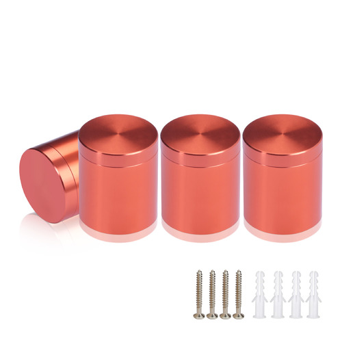 (Set of 4) 1'' Diameter X 1'' Barrel Length, Affordable Aluminum Standoffs, Copper Anodized Finish Standoff and (4) 2216Z Screws and (4) LANC1 Anchors for concrete/drywall (For Inside/Outside) [Required Material Hole Size: 7/16'']