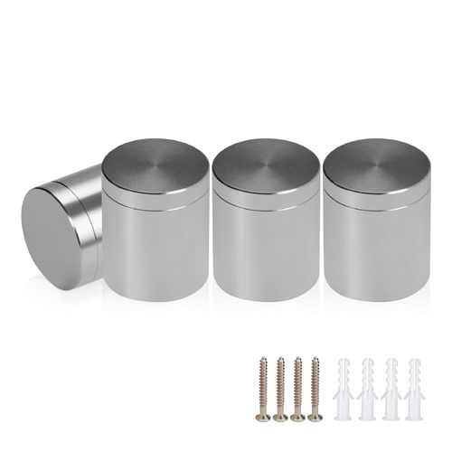 (Set of 4) 1'' Diameter X 1'' Barrel Length, Affordable Aluminum Standoffs, Steel Grey Anodized Finish Standoff and (4) 2216Z Screws and (4) LANC1 Anchors for concrete/drywall (For Inside/Outside) [Required Material Hole Size: 7/16'']