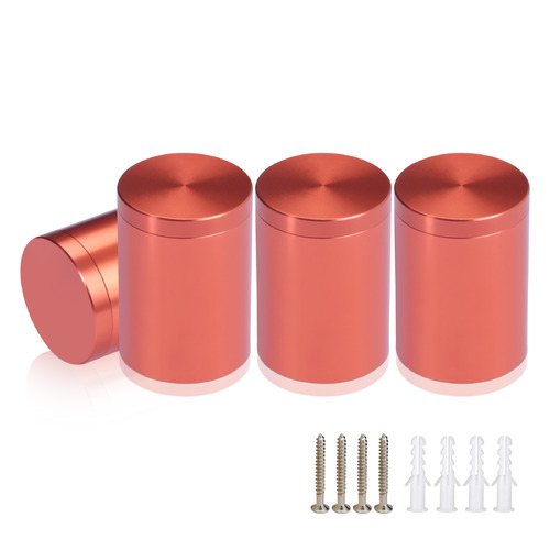 (Set of 4) 1-1/4'' Diameter X 1-1/2'' Barrel Length, Affordable Aluminum Standoffs, Copper Anodized Finish Standoff and (4) 2216Z Screws and (4) LANC1 Anchors for concrete/drywall (For Inside/Outside) [Required Material Hole Size: 7/16'']