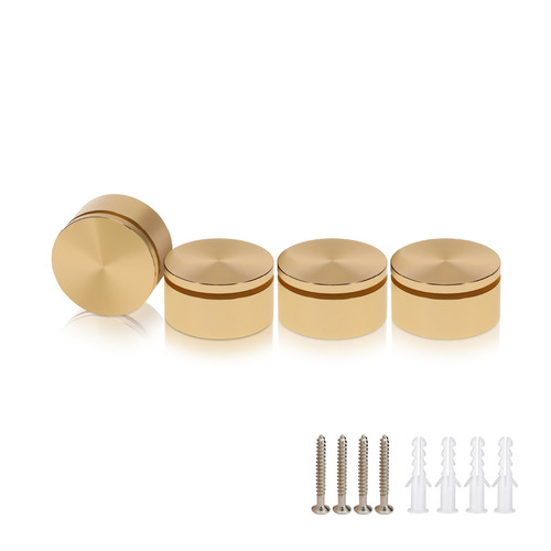 (Set of 4) 2'' Diameter X 3/4'' Barrel Length, Affordable Aluminum Standoffs, Champagne Anodized Finish Standoff and (4) 2216Z Screws and (4) LANC1 Anchors for concrete/drywall (For Inside/Outside) [Required Material Hole Size: 7/16'']