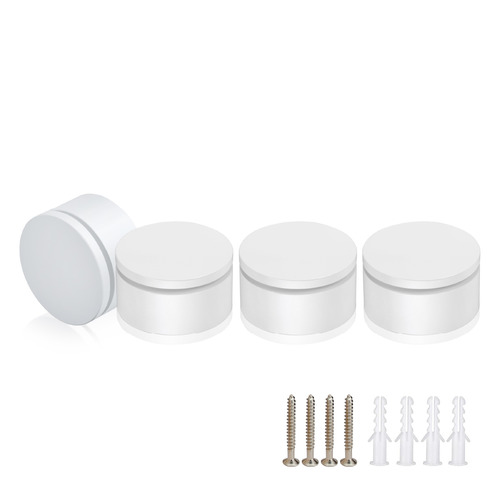 (Set of 4) 2'' Diameter X 3/4'' Barrel Length, Affordable Aluminum Standoffs, White Coated Finish Standoff and (4) 2216Z Screws and (4) LANC1 Anchors for concrete/drywall (For Inside/Outside) [Required Material Hole Size: 7/16'']