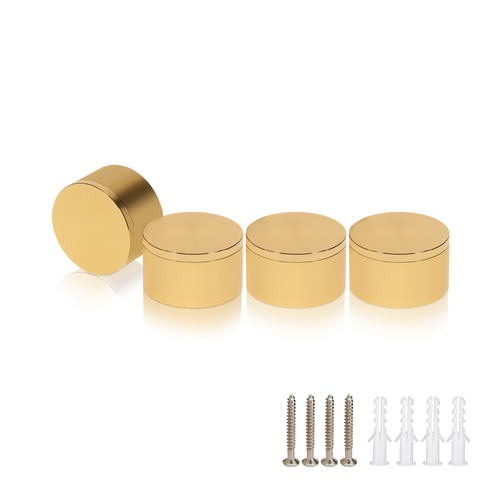 (Set of 4) 2'' Diameter X 1'' Barrel Length, Affordable Aluminum Standoffs, Champagne Anodized Finish Standoff and (4) 2216Z Screws and (4) LANC1 Anchors for concrete/drywall (For Inside/Outside) [Required Material Hole Size: 7/16'']