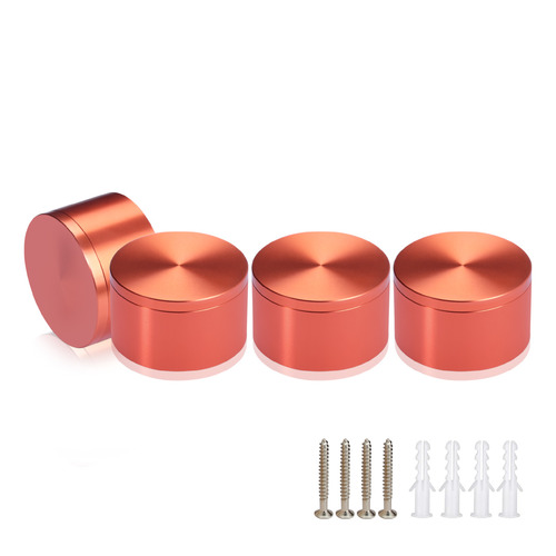(Set of 4) 2'' Diameter X 1'' Barrel Length, Affordable Aluminum Standoffs, Copper Anodized Finish Standoff and (4) 2216Z Screws and (4) LANC1 Anchors for concrete/drywall (For Inside/Outside) [Required Material Hole Size: 7/16'']