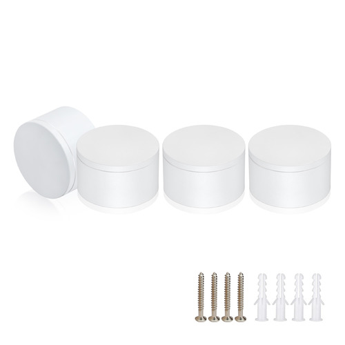 (Set of 4) 2'' Diameter X 1'' Barrel Length, Affordable Aluminum Standoffs, White Coated Finish Standoff and (4) 2216Z Screws and (4) LANC1 Anchors for concrete/drywall (For Inside/Outside) [Required Material Hole Size: 7/16'']