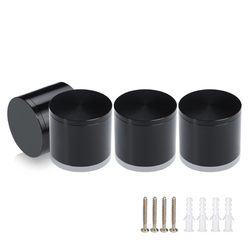 (Set of 4) 2'' Diameter X 1-1/2'' Barrel Length, Affordable Aluminum Standoffs, Black Anodized Finish Standoff and (4) 2216Z Screws and (4) LANC1 Anchors for concrete/drywall (For Inside/Outside) [Required Material Hole Size: 7/16'']