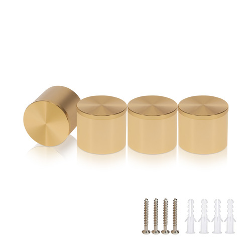 (Set of 4) 2'' Diameter X 1-1/2'' Barrel Length, Affordable Aluminum Standoffs, Champagne Anodized Finish Standoff and (4) 2216Z Screws and (4) LANC1 Anchors for concrete/drywall (For Inside/Outside) [Required Material Hole Size: 7/16'']