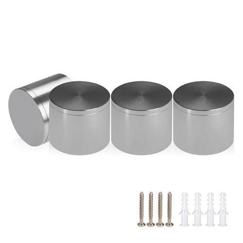 (Set of 4) 2'' Diameter X 1-1/2'' Barrel Length, Affordable Aluminum Standoffs, Steel Grey Anodized Finish Standoff and (4) 2216Z Screws and (4) LANC1 Anchors for concrete/drywall (For Inside/Outside) [Required Material Hole Size: 7/16'']