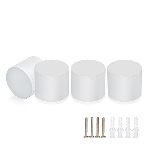 (Set of 4) 2'' Diameter X 1-1/2'' Barrel Length, Affordable Aluminum Standoffs, White Coated Finish Standoff and (4) 2216Z Screws and (4) LANC1 Anchors for concrete/drywall (For Inside/Outside) [Required Material Hole Size: 7/16'']