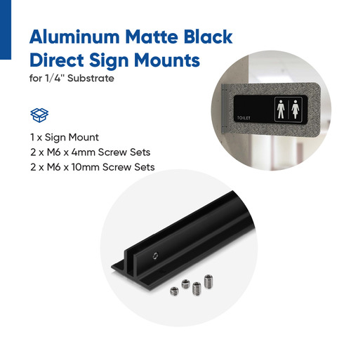 24'' Length Matte Black Aluminum Direct Sign Mounts for 1/4'' Substrate
