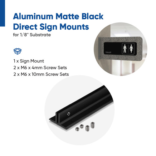 10'' Length Matte Black Aluminum Direct Sign Mounts for 1/8'' Substrate