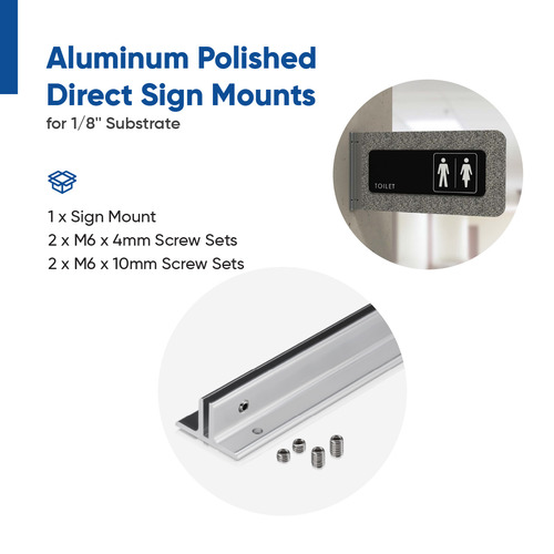 24'' Length Aluminum Polished Direct Sign Mounts for 1/8'' Substrate