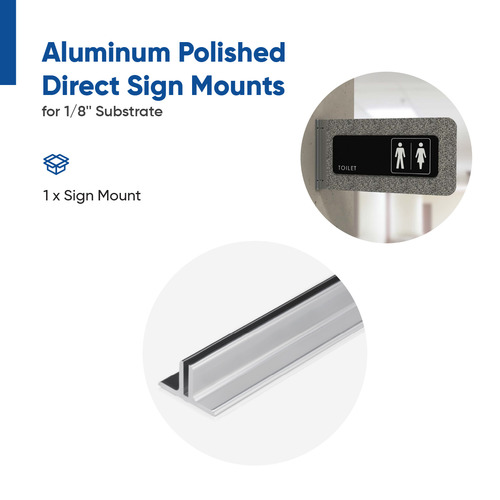36'' Length Aluminum Polished Direct Sign Mounts for 1/8'' Substrate (No pre-drilled holes, and No set screws)
