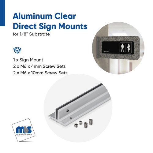 6'' Length Clear Aluminum Direct Sign Mounts for 1/8'' Substrate