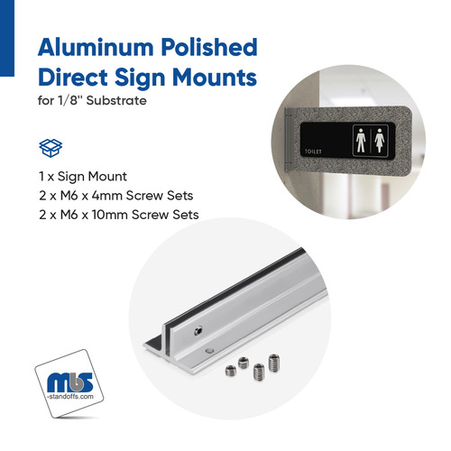 6'' Length Aluminum Polished Direct Sign Mounts for 1/8'' Substrate