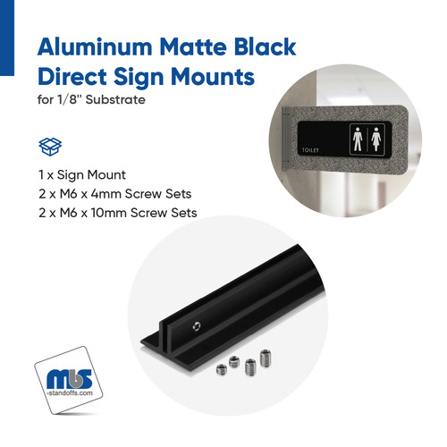 6'' Length Matte Black Aluminum Direct Sign Mounts for 1/8'' Substrate