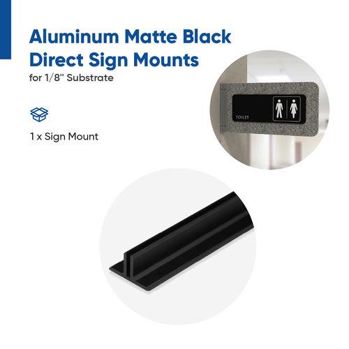 96'' Length Matte Black Aluminum Direct Sign Mounts for 1/8'' Substrate (No pre-drilled holes, and No set screws)