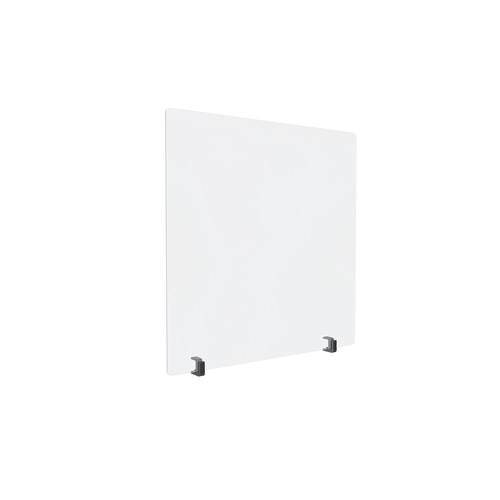 Clear Acrylic Sneeze Guard 23-1/2'' Wide x 23-1/2'' Tall, with (2) Black Anodized Aluminum Front Gripping Counter Clamps (Clamp Material Accepted 1'' to 1-1/8'')