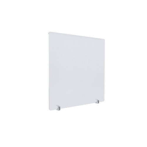 Clear Acrylic Sneeze Guard 23-1/2'' Wide x 23'' Tall, with (2) Clear Anodized Aluminum Front Gripping Counter Clamps (Clamp Material Accepted  1-1/2'' to 1-5/8'')