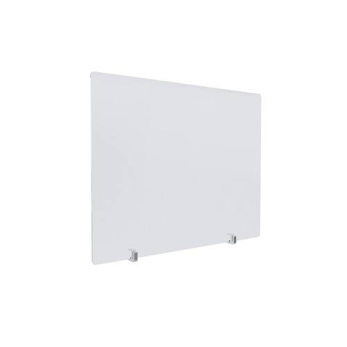 Clear Acrylic Sneeze Guard 30'' Wide x 23-1/2'' Tall, with (2) Clear Anodized Aluminum Front Gripping Counter Clamps (Clamp Material Accepted 1'' to 1-1/8'').